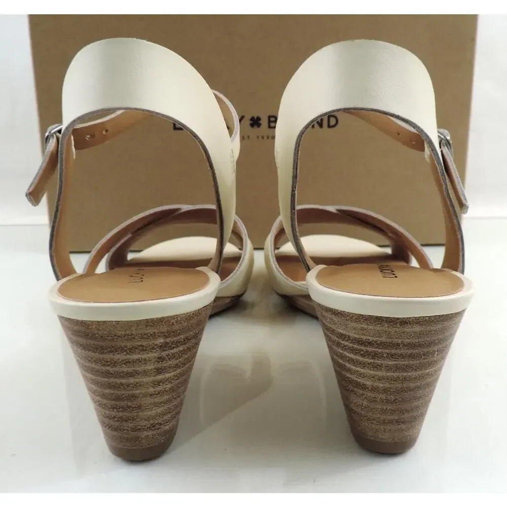 Women's Shoes Lucky Brand Jaidan Low Wedge Sandals Leather Linen Beige Size 10